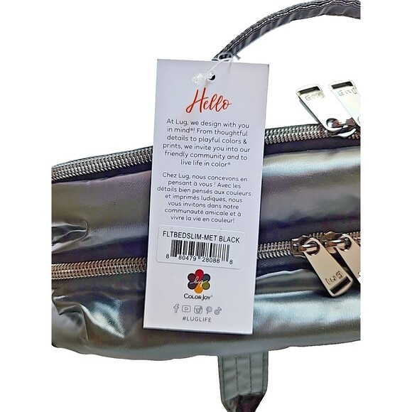 Lug Flatbed Slim Cosmetic Case Bag Metallic Black Travel Cruise Organizer Craft - Picture 8 of 16